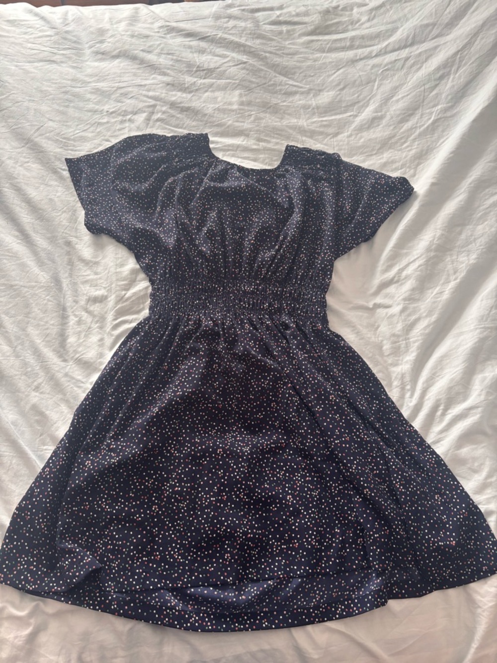 FRNCH Navy Blue Mini Dress with White and Pink Dots